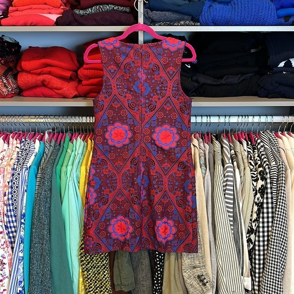 Eva Franco pink/maroon/blue eyelet/embroidered sleeveless dress size 4 - Picture 3 of 3